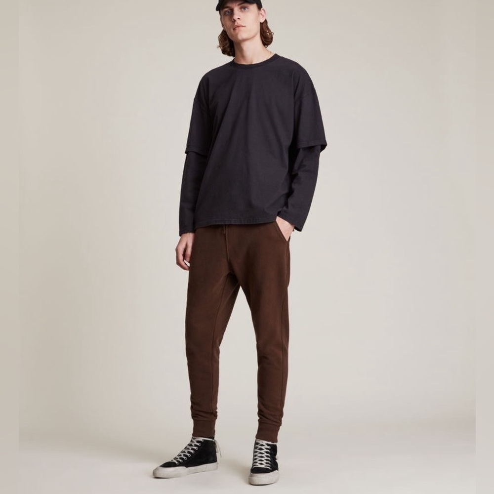NWT ALL SAINTS Raven Cuffed Slim Fit Ramskull Sweatpants Juniper Brown Size XXL
